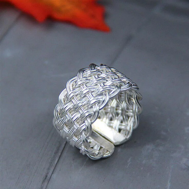 Banny Pink Real Silver Ring Chunky Briad S925 Silver Ring For Women Chunky Men Signed Sterling