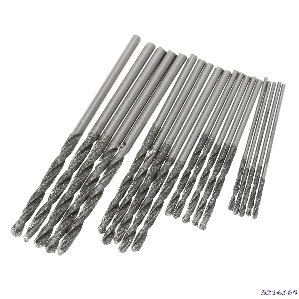 20Pcs 1mm 1.5mm 2mm 2.5mm Diamond Coated Twist Drill Bits Set For Glass