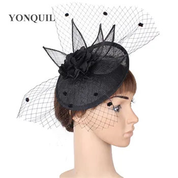 

Black 2018 Wedding Fascinators flower for women derby veils pillbox hats elegant female fashion fedora church headdress SYF285