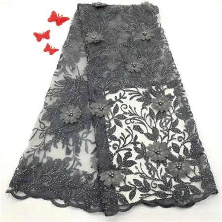 

Hot sale! Nigerian high quality 3D flower gauze lace fabric, African lace beaded fabric
