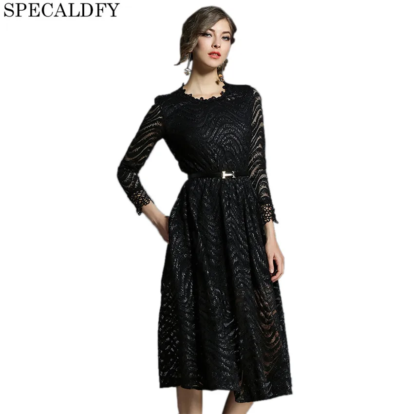 European Fashion Vintage Lace Dress Women Sexy Hollow Out Elegant Party