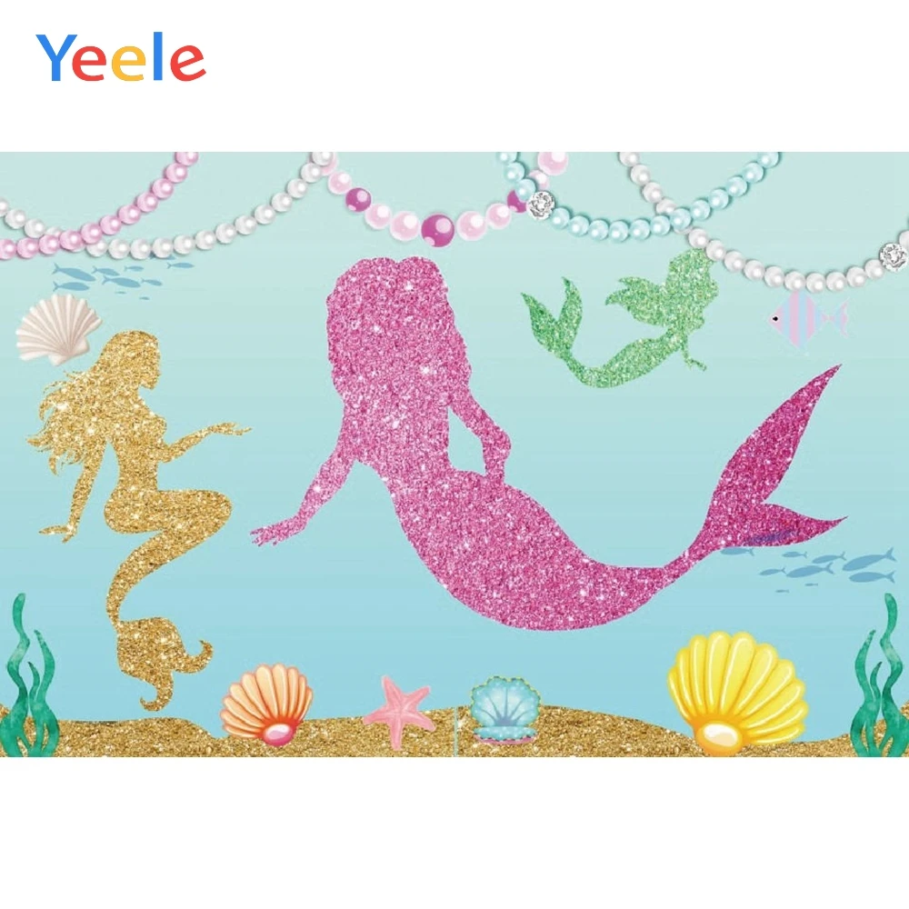 

Yeele Mermaid Pearl Shell Children Birthday Party Photography Backdrop Girl Princess Photographic Backgrounds For Photo Studio
