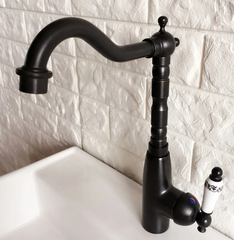 Swivel Spout Water Tap Oil Rubbed Black Bronze Single Handle Single Hole Kitchen Sink & Bathroom Faucet Basin Mixer Tap anf372