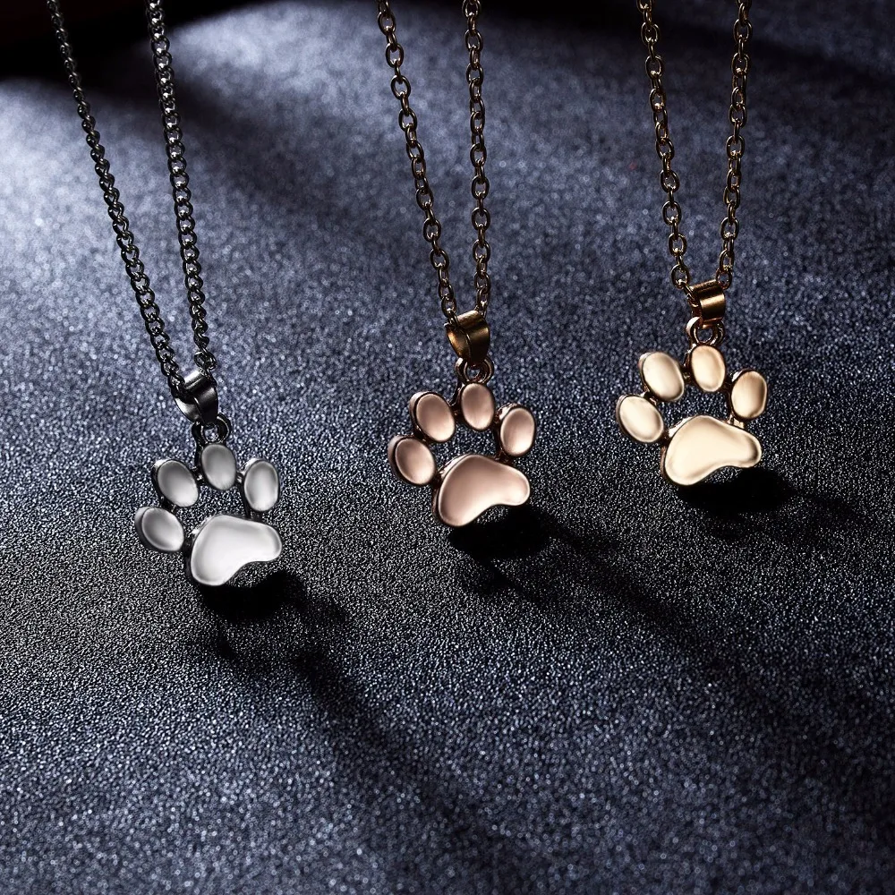 

Hollow Pet Paw Footprint Necklaces Shellhard Cute Animal Dog Cat Love Heart Pendant Necklace For Women Girls Jewelry Necklace