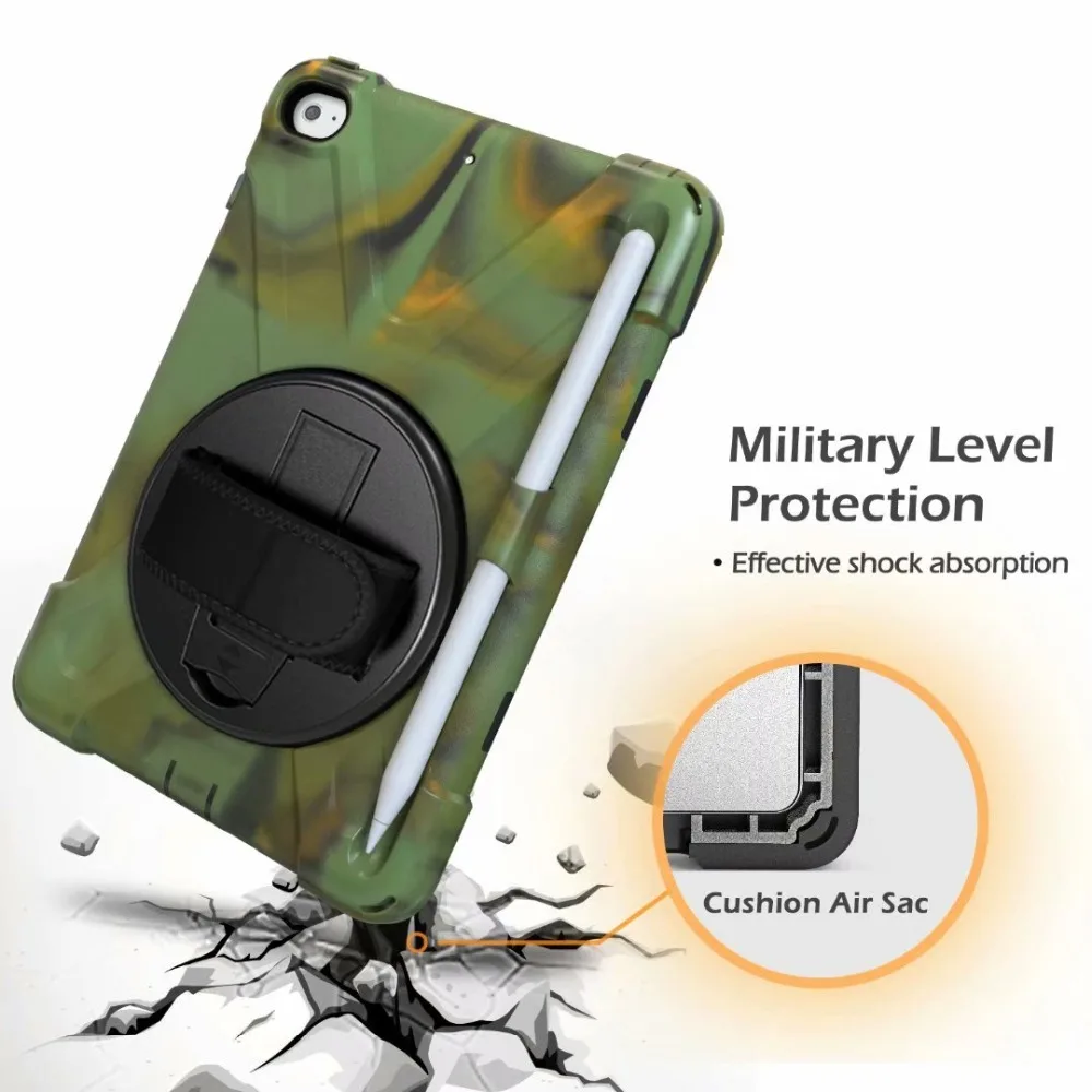 Case for iPad mini 4 5 2019 Case Heavy Silicon Cover 360 Rotating Shockproof Hand Strap for iPad mini 4 5 Pencil Holder Kids Cover (4)