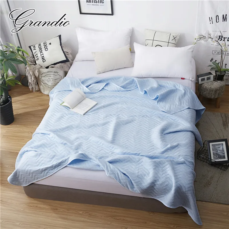 Oversized 200x230CM Towel Blanket 100 Cotton Solid Light Blue Knitted