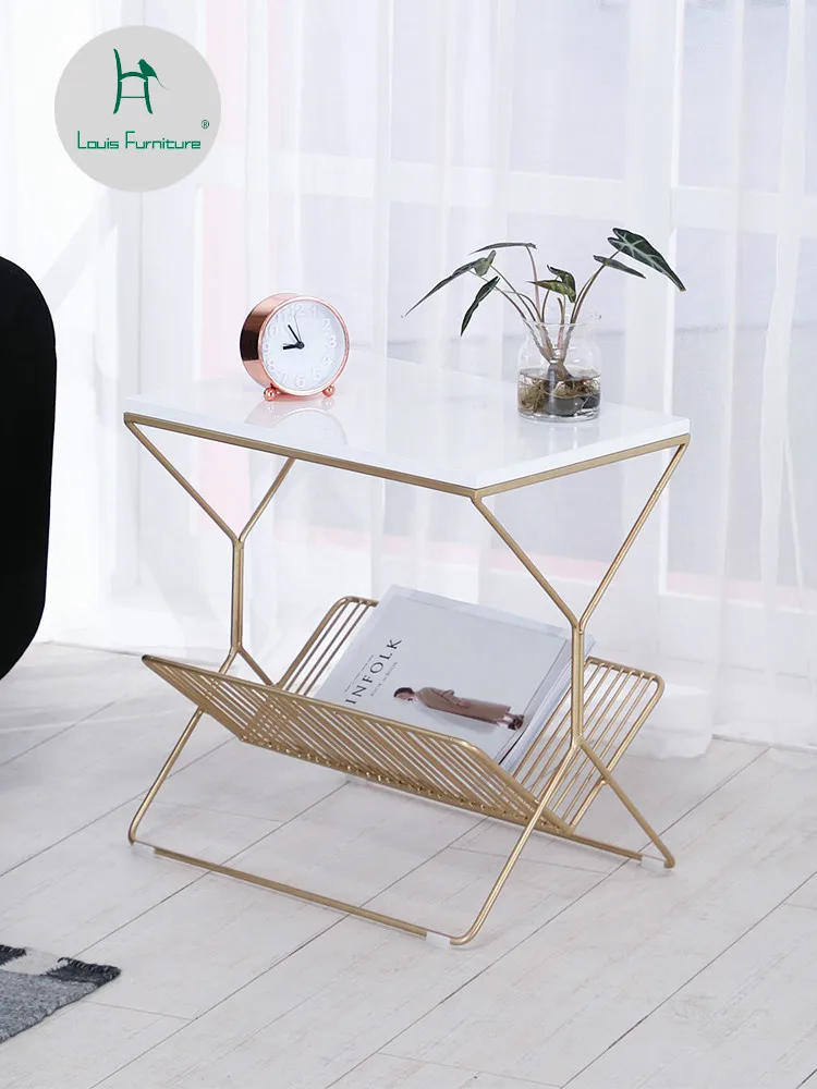 

Louis Fashion Coffee Tables Small Bedside Cabinet Mini North Europe Tea Solid Wood Iron Corner
