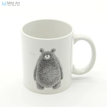 

Black and Whie Kawaii Animal Hairy Bear Nordic Kitchen Ceramic Kids Water Cup Creative Boy Gifts Drinks Coffee Tea Milk Mugs Set