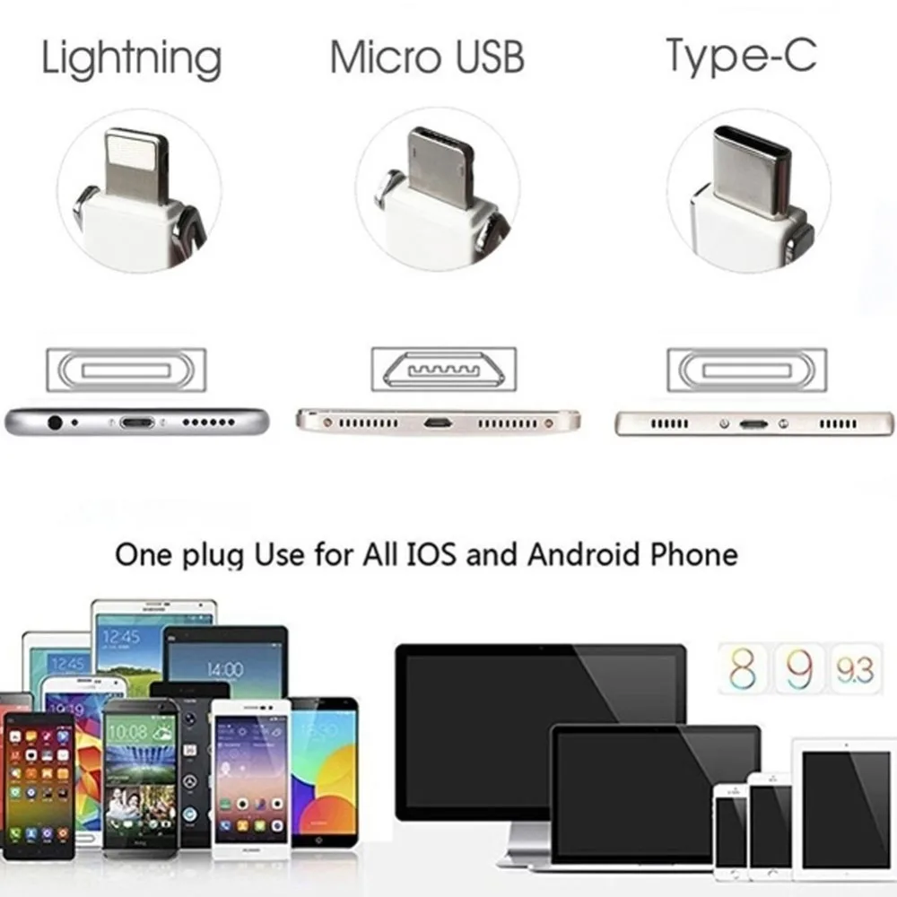 Buyincoins Micro USb кабель 3 в 1 Micro type C портативный короткий провод для быстрой зарядки Магнитный менее#292334