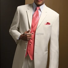 Смокинги для жениха на 4 пуговицах, Женихи, мужские свадебные костюмы с отложным воротником(пиджак+ брюки+ галстук+ жилет