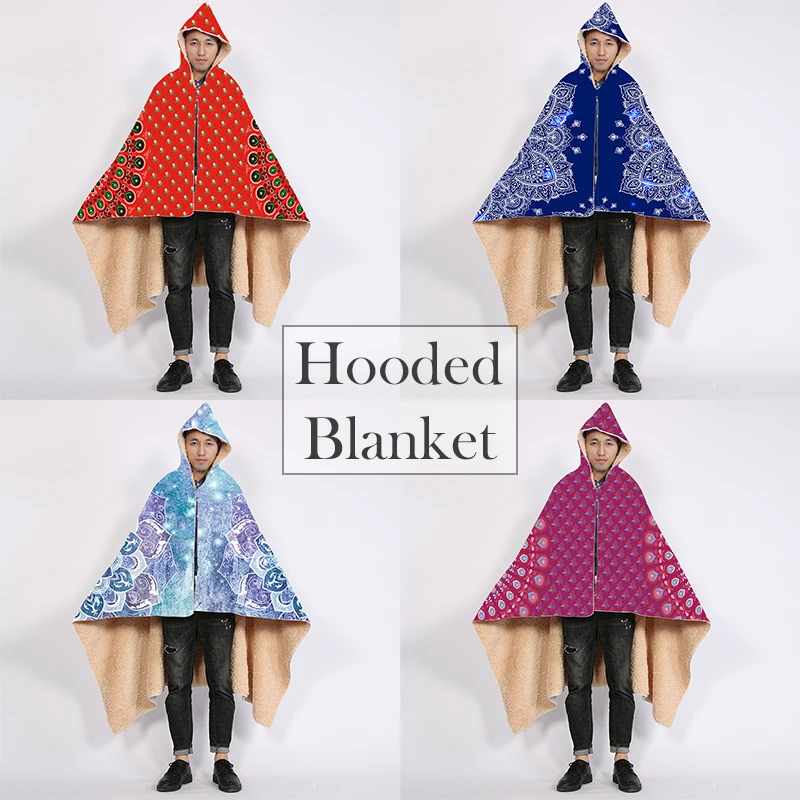 

Hooded Blanket for Adult Gothic Colored Mandala Pattern Sherpa Fleece Wearable Throw Blanket Microfiber Galaxy Bedding