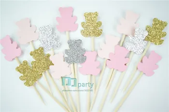 

40pcs Teddy Bear Cupcake Toppers,Gender Neutral Baby Shower Decoration, Kids Party Favors, Birthday Party Baby Shower Toppers