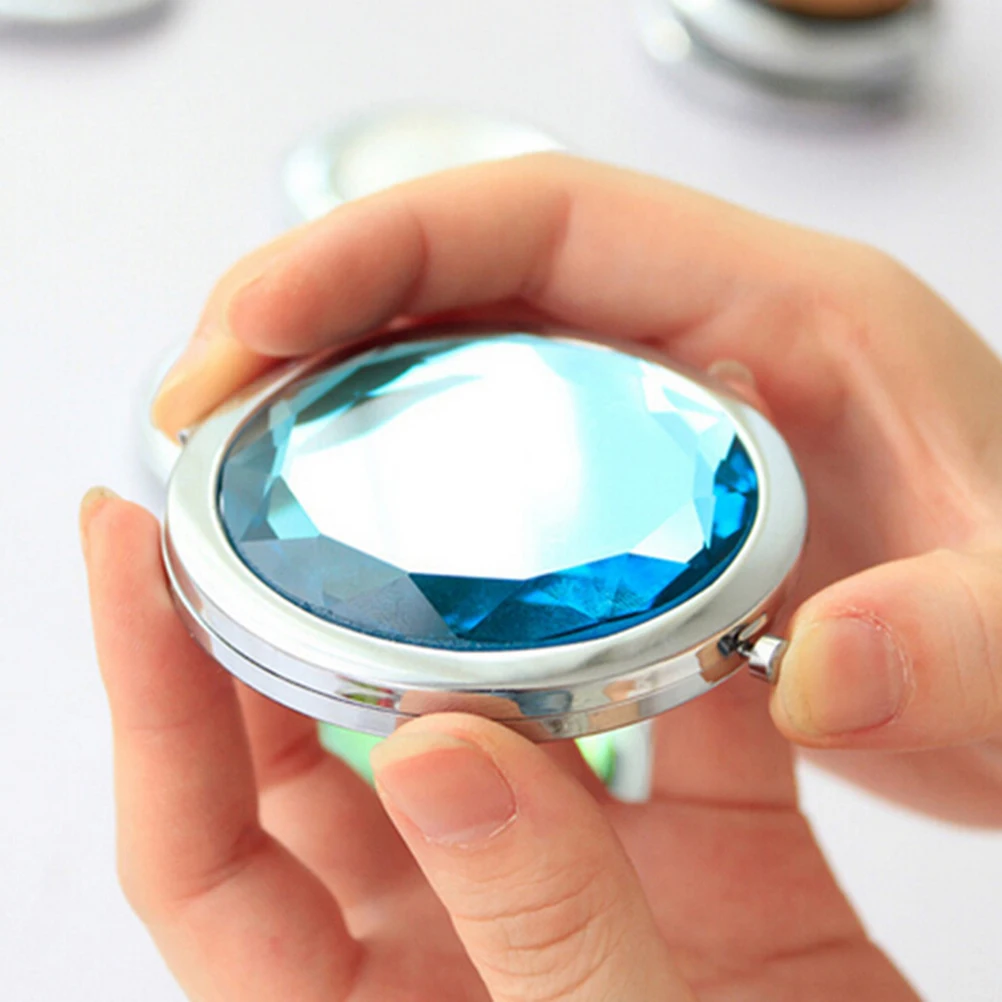 

Portable Crystal Metal Pocket Mirror Makeup Fold Round Crystal Compact Mirror Feminine Hygiene Product for Health Care Supplies