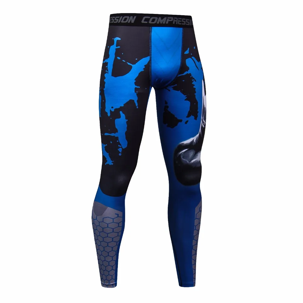 Высокая эластичность мужские компрессионные утягивающие штаны MMA повседневные Бодибилдинг мужские фитнес облегающие брюки, легинсы аниме 3D печати джоггеры - Цвет: KZ12