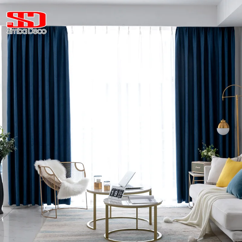 

Modern Solid Blackout Curtains for Living Room Blue Drapes Window Curtains for Bedroom Back Velvet Insulated Single Panel