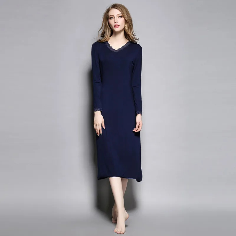 Long Modal Nightgown Female Sleepwear Long sleeve Lingerie Sexy Woman