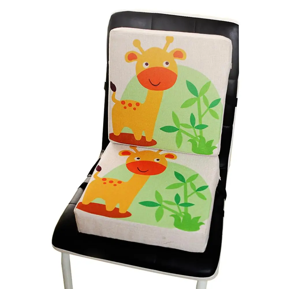 Портативная разборная регулируемая подушка с милым животным принтом, льняной детский обеденный стул, увеличивающая рост подушка для