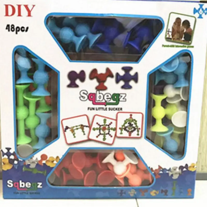Игрушки Монтессори 3D головоломки пластиковые строительные наборы кальцигз присоска Конструкторы Пазлы Развивающие игрушки для детей - Цвет: 48pcs