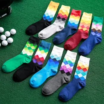 

10 PCS/LOT MALE CLASSIC LOZENGE HIGH QUALITY COTTON CORLORFUL SERIES TUBE MEN'S SOCKS