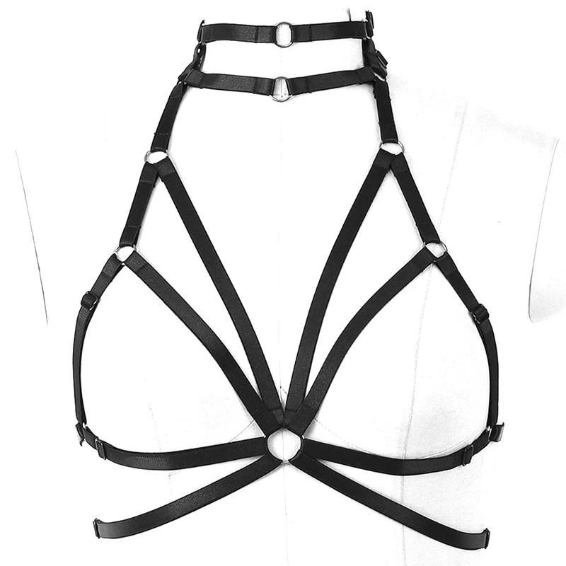 

Black Body Harness Cage Chest Bra Strappy Tops Hollow Belt Gothic Cupless Bralette Top Plus Size for Women Club Party Dance Wear