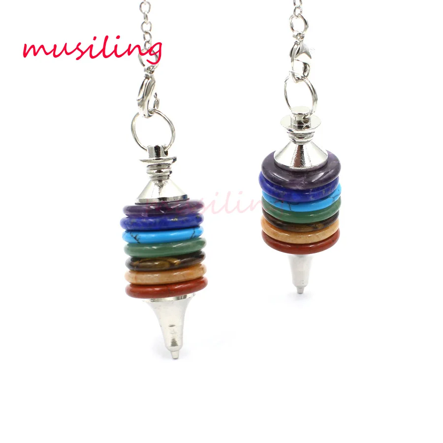 

7 Stone Reiki Chakra Healing Pendulum Pendants Natural Stone Charms Accessories Wicca Witch Amulet Jewelry For Women 1 pcs