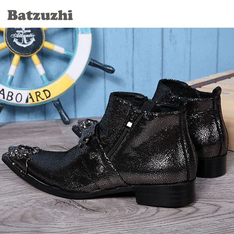 Batzuzhi/роскошные мужские ботинки черные кожаные Модельные ботильоны с