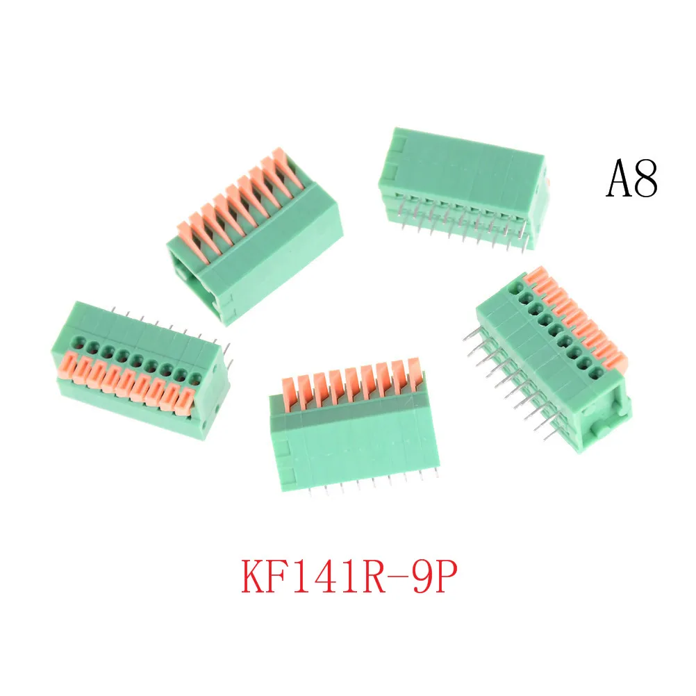 5 шт. струйное 2/3/4/5/6/7/8/9/10P KF141R KF141V 2,54 мм Шаг печатной платы разъемы весна screless Медь зеленый клеммный блок гнутые ноги - Цвет: 8