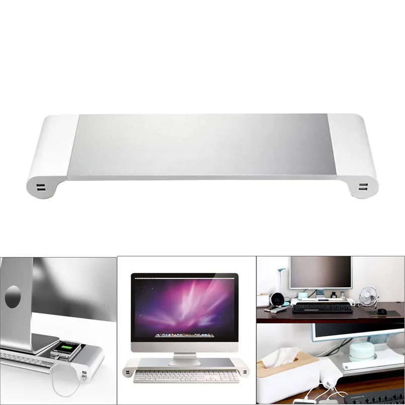 Aluminum Laptop PC Monitor Stand Riser Desk Organizer With 4 USB Ports 40JUN2711
