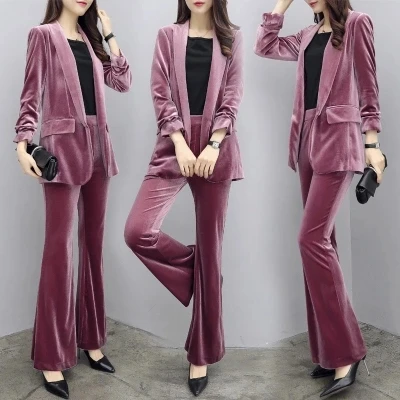 Or Femme Professionnel Deux Pantalon Automne Décontracté Velours Nouveau Costume pièce Mince Femmes De Mode 1 Taille Grande BrBSwqTxA