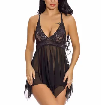 

Fashion Women Lace Sexy Mesh Sleepwear Underwear night gown Babydoll Lingerie women summer soft plus size sexy nightdress #15S