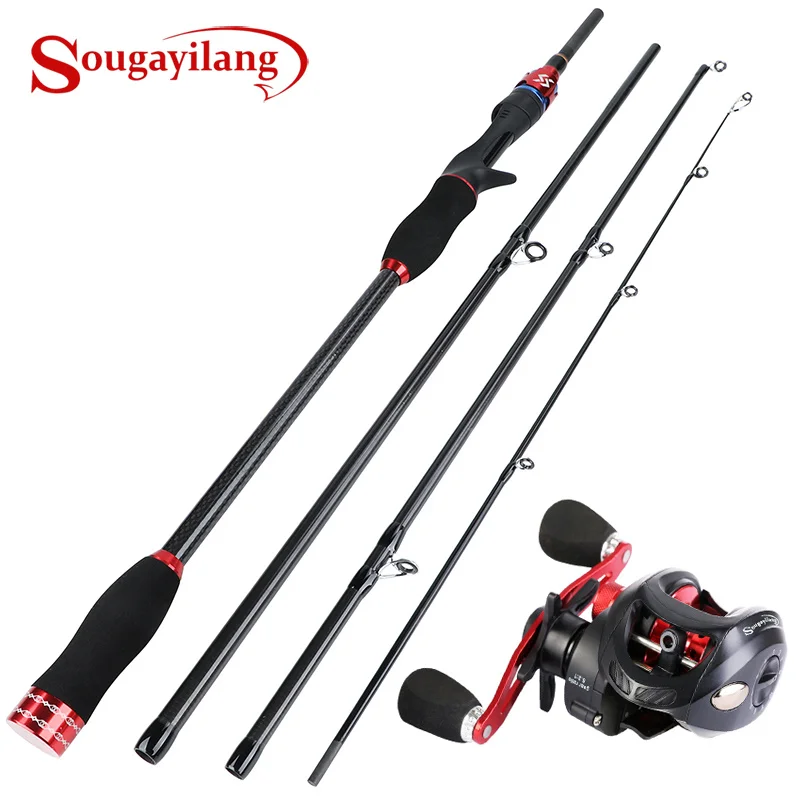Sougayilang قضيب كومبو 4 أقسام الكربون الألياف قضيب مسبوك 2.1 M/2.4 M مع Baitcasting بكرة 12 + 1BB الحق /اليد اليسرى الصيد بكرة