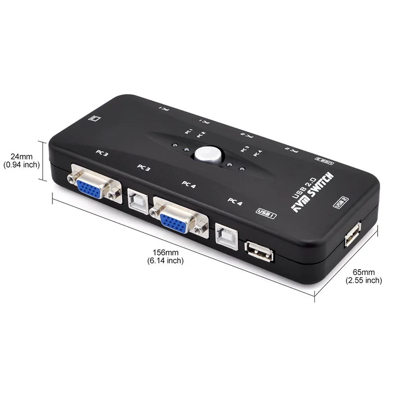  1set 4 KVM Switch Cables+ Hub 4 Port USB 2.0 KVM VGA/SVGA Switch Box Adapter Connects Printer keybo