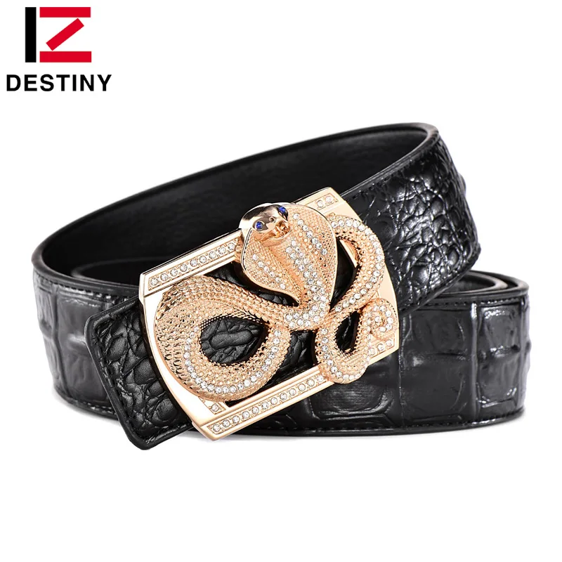 

DESTINY Latest Snake Design Belt Men Luxury Famous Brand Male Genuine Leather Strap Waist High Quality Gold Silver Wedding Jeans