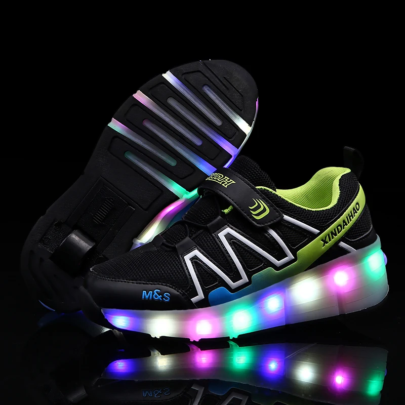 جديد الوردي البرتقال أزياء الفتيات الفتيان مصباح ليد أحذية التزلج الأسطوانة للأطفال أطفال أحذية رياضية مع عجلات واحدة عجلات