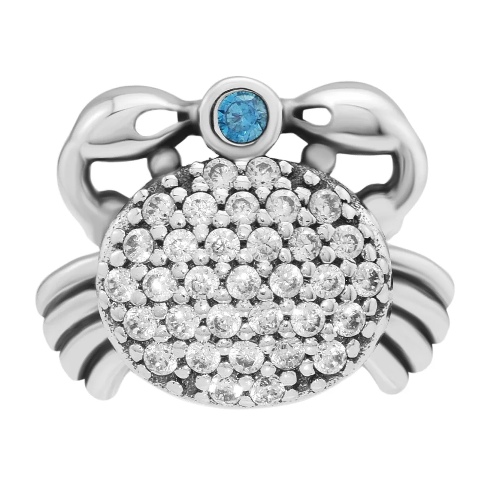 Подходит для Pandora Charms Bracelets Ocean Crab Beads с синим и прозрачным CZ 100% Стерлинговое