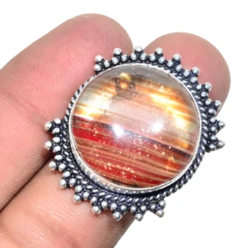 

Sun Stone Ring Silver Overlay over Copper, USA Size 8.75, R5119