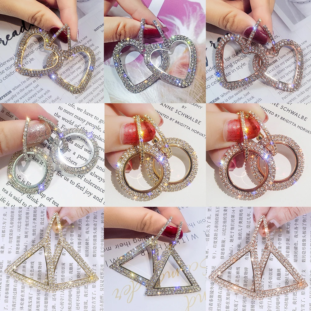

Rinhoo Heart/Triangle/Round Drop Earrings Trendy Crystal Rhinestone Earrings Accessories Gift For Women