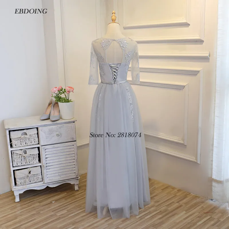 Robe de soiree Потрясающие серебристо-серые Формальные платья а-силуэта с глубоким вырезом Vestidos de festa с кружевом вечерние платья с аппликацией