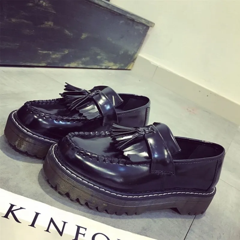 COOTELILI Tassel Flat Platform Shoes Women Fashion Slip On Oxford Shoes For Women PU Leather Flats Loafers Female Designers  (1)
