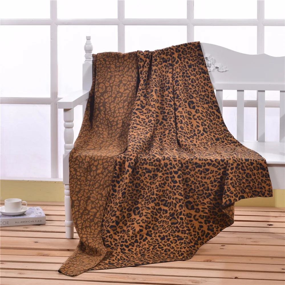 

Fashionable Coffee Leopard Print Knitted Blanket Sofa/Air/Bedding Throw Solid Travel Couverture Polaire Cashmere-Like Blanket