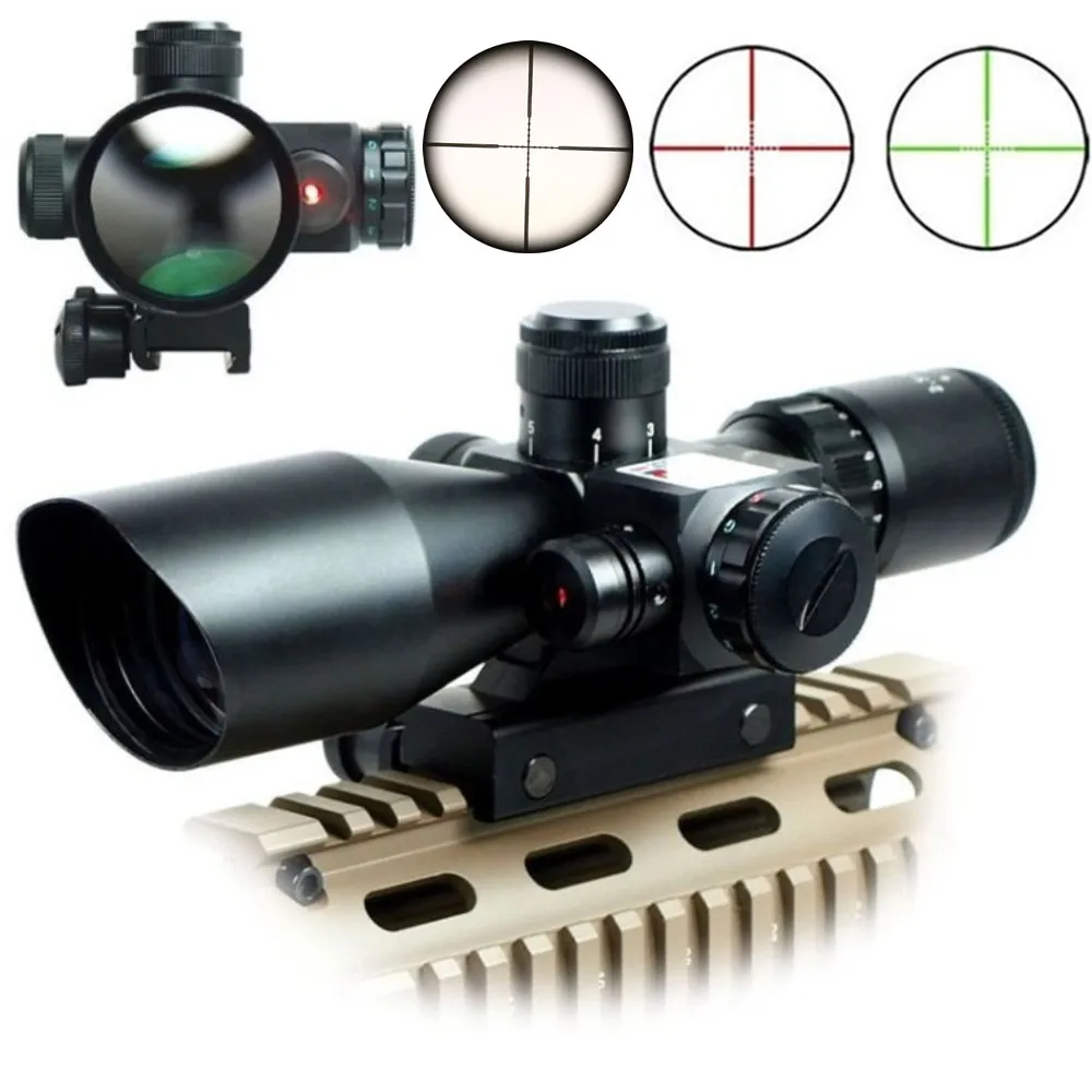 

2.5-10x40 Air Rifle Scope Reticle Red Green Dot Mil-dot Dual illuminated Sight With Red Laser w/ Rail Mount Airsoft Gun Hunting