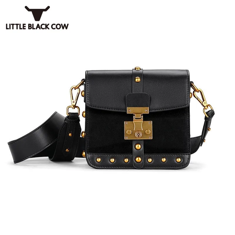 Womens Fashion Rivets Crossbody Shoulder Bags New Design Solid Black Red Women Leather Sling Bag Lock Small Square Bag Female Womens Fashion Rivets Crossbody Shoulder Bags New Design Solid Black Red Women Leather Sling Bag Lock Small Square Bag Female