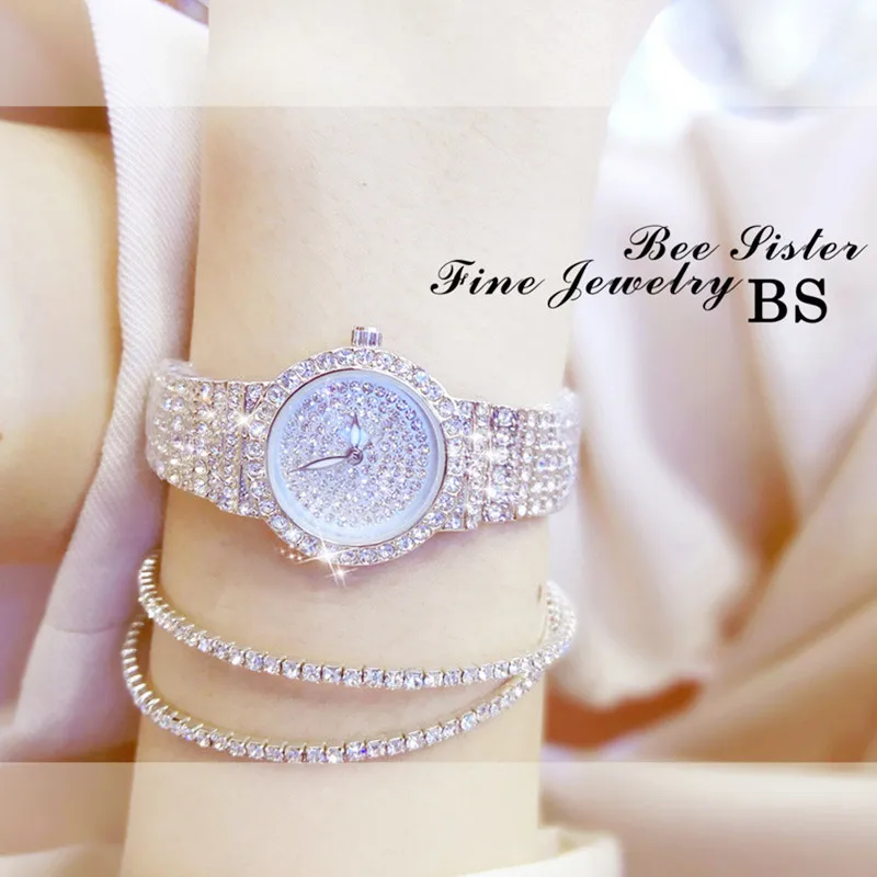 

2019 Luxury Women's Quartz Watch Full Rhinestone Elegant Dress Watch Ladies Rhinestone Watch Three Colors Optional Chronograph