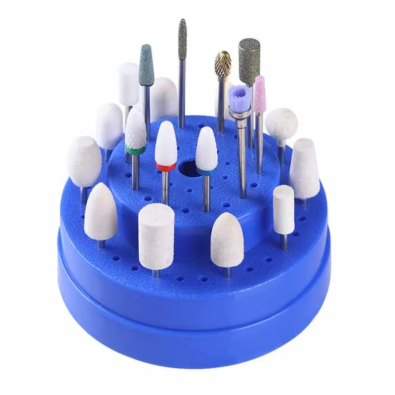 

60 Holes Blue Color Nail Drill Bits Holder Exhibition Stand Nail Grinding Stone Head Display Base for Nail Art Salon