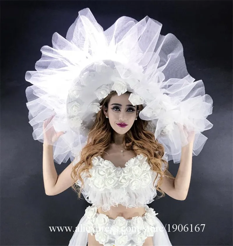 White LED lights Roses Hats Christmas Costumes Women DS Performance02