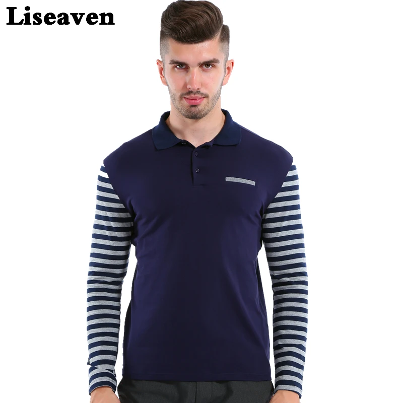 Liseaven модные Для мужчин с длинным рукавом Мужские Поло рубашка Slim Fit рубашки для Мужская одежда Топы и футболки для женщин Мужские поло Для мужчин Мужские поло