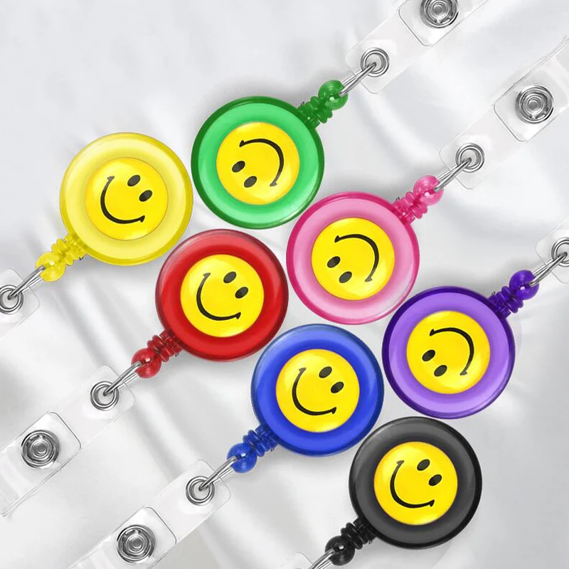 20 pcs Smiling Face Retractable Lanyard ID Card Name Badge Holder Reels with Clip Keep ID Key Nurse Badge Holder Id Card