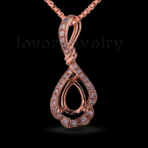 

New Pear 5x7mm 18Kt Rose Gold Diamond Semi mount Wedding Pendant WU257
