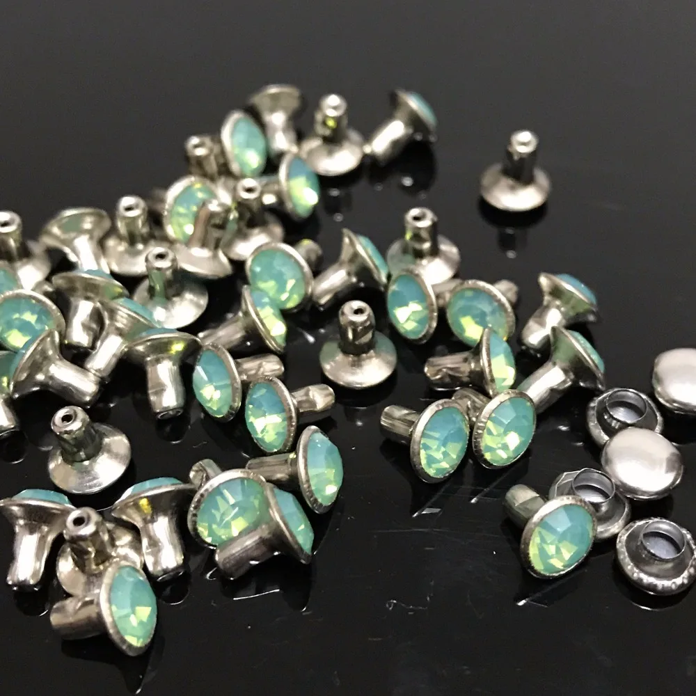 

New Coming DIY 50PCS 4MM Pacific Opal CZ+++ Hardware Rivets Green Opal Crystal Rivets Leather Craft Punk Studs Fit DIY Making