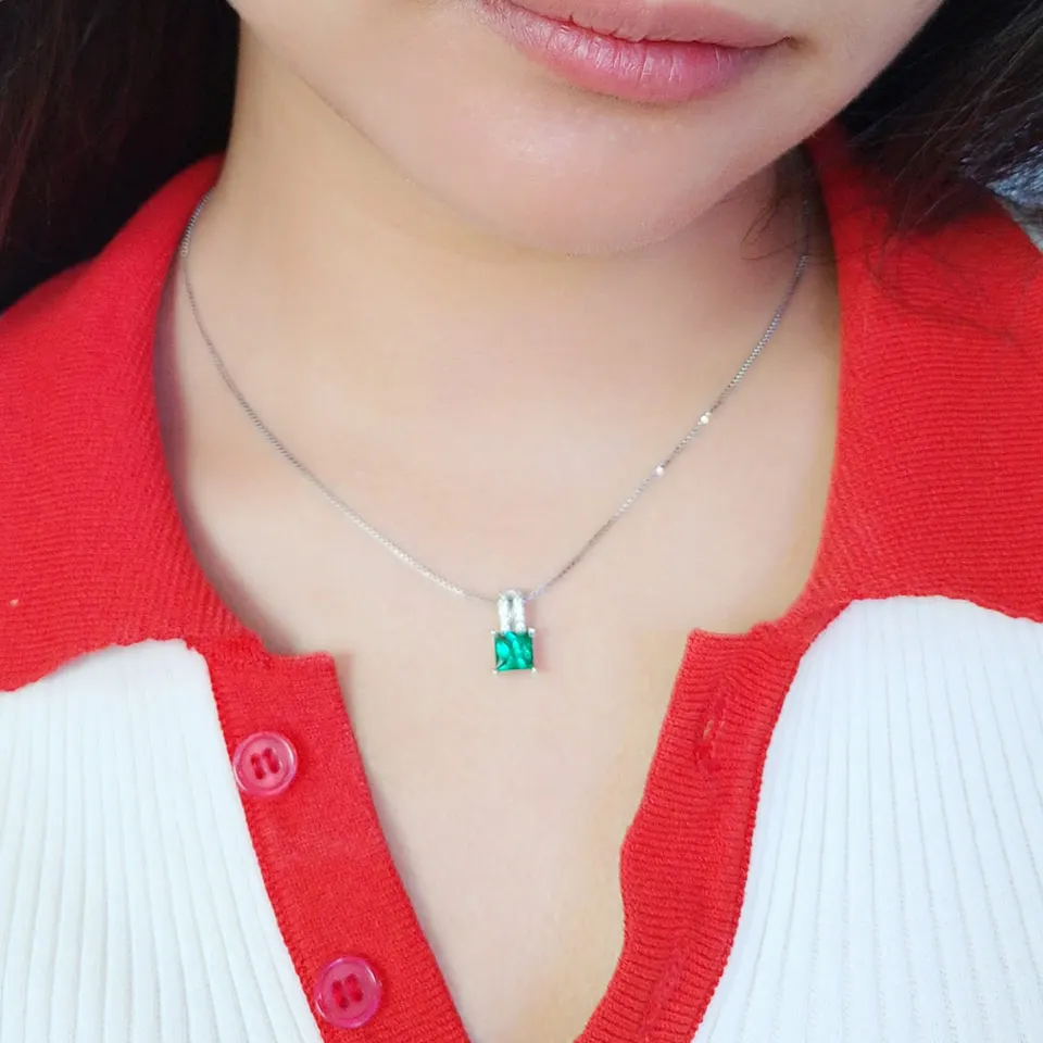 UMCHO Pure 925 Sterling Silver Pendants Women Green Princess-cut Emerald Charm Wedding Pendant Fine Jewelry Without Chain silver pendant